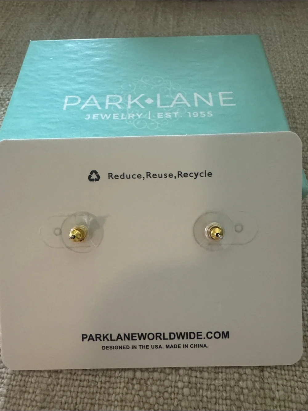 Park Lane Blue Crystal Stud Earrings - Gold Setting. NIB